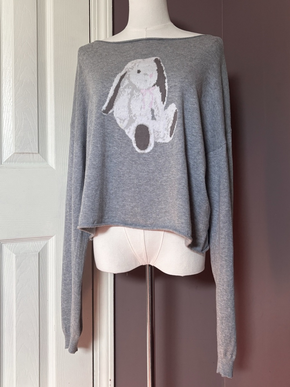 Aeropostale Bunny Sweater Oversized Scoop Neck sz Medium | Cutesy Cozy Coquette